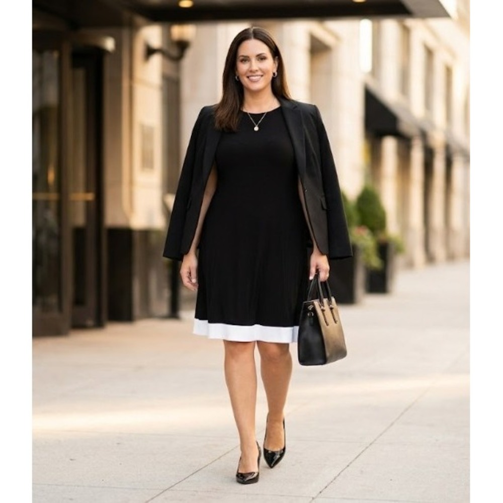 Lauren Ralph Lauren Stretch Jersey Shift Dress Black White Hem 14